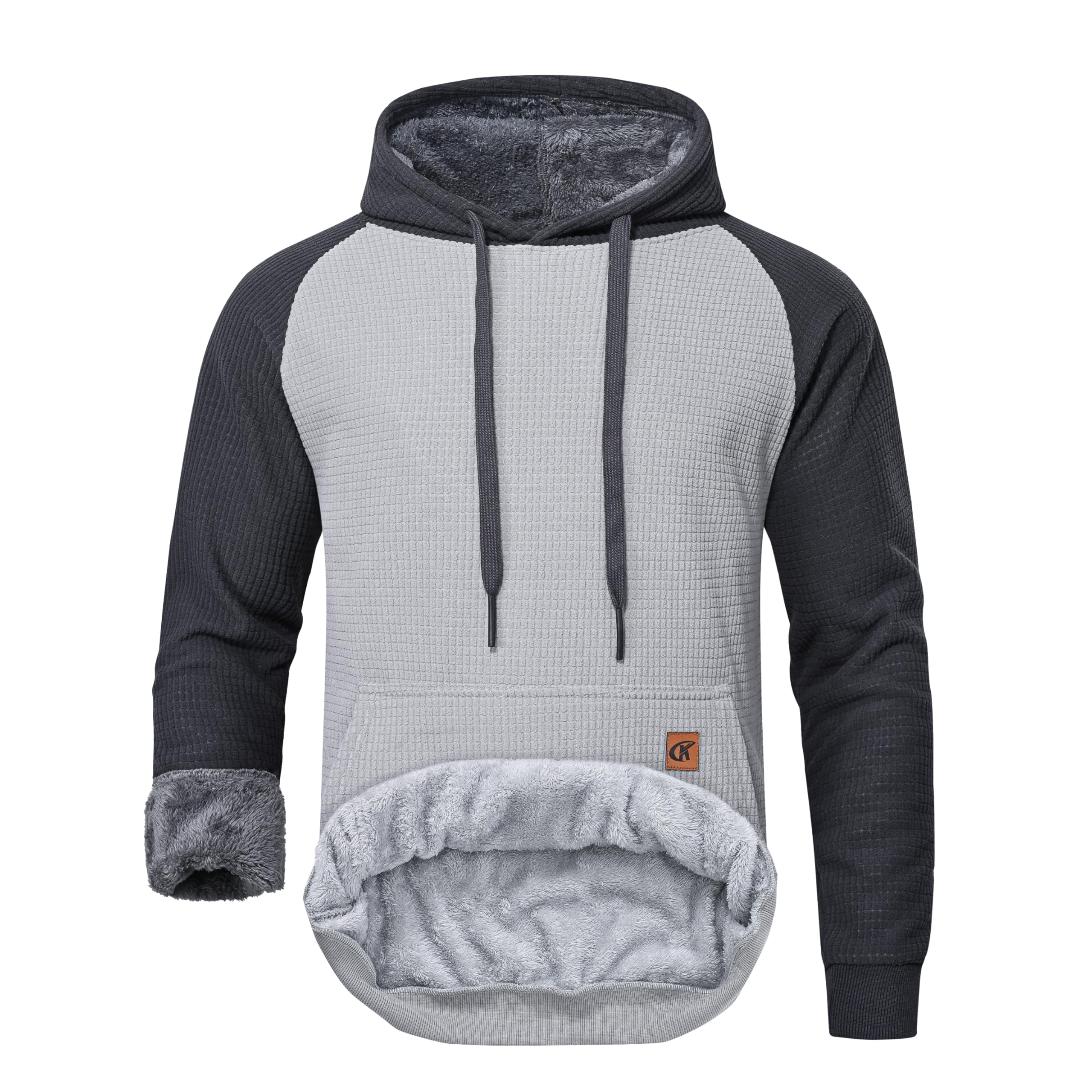 YuKaiChen Sudadera con capucha de forro polar para hombre, sudadera gruesa con forro de gofre, tejido exterior de invierno, sudadera cálida con bolsillo canguro