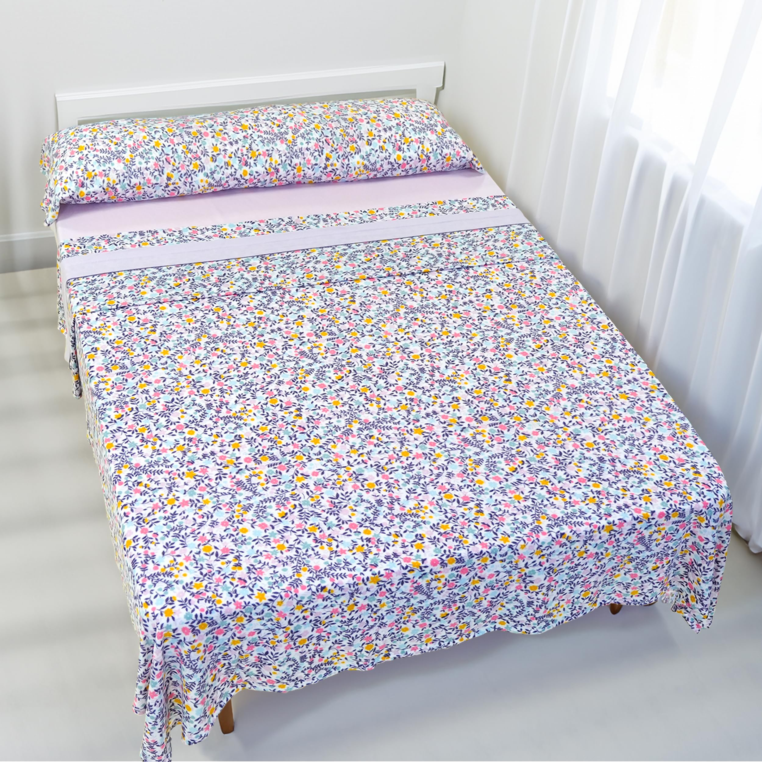 H HANSEL HOME Juego de Sábanas de Invierno Pirineo 3 Piezas para Cama 150x190cm, Sábanas Polares Termicas Tacto Suave, Incluye Sabana Bajera, Encimera y Funda de Almohada - Flores Lila