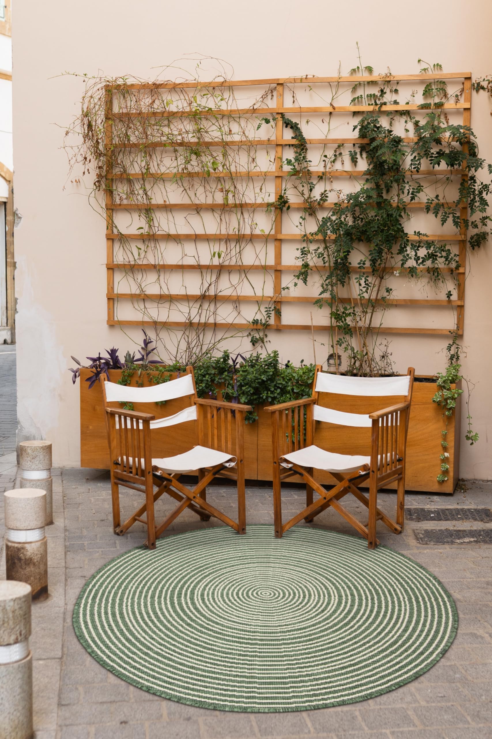 Sizalowy dywan, dwustronny, sznurkowy, na zewnątrz, do wewnątrz, na taras, na balkon, do salonu, nowoczesny, naturalne kolory, okrągły, kółka. (śr. 160 cm)