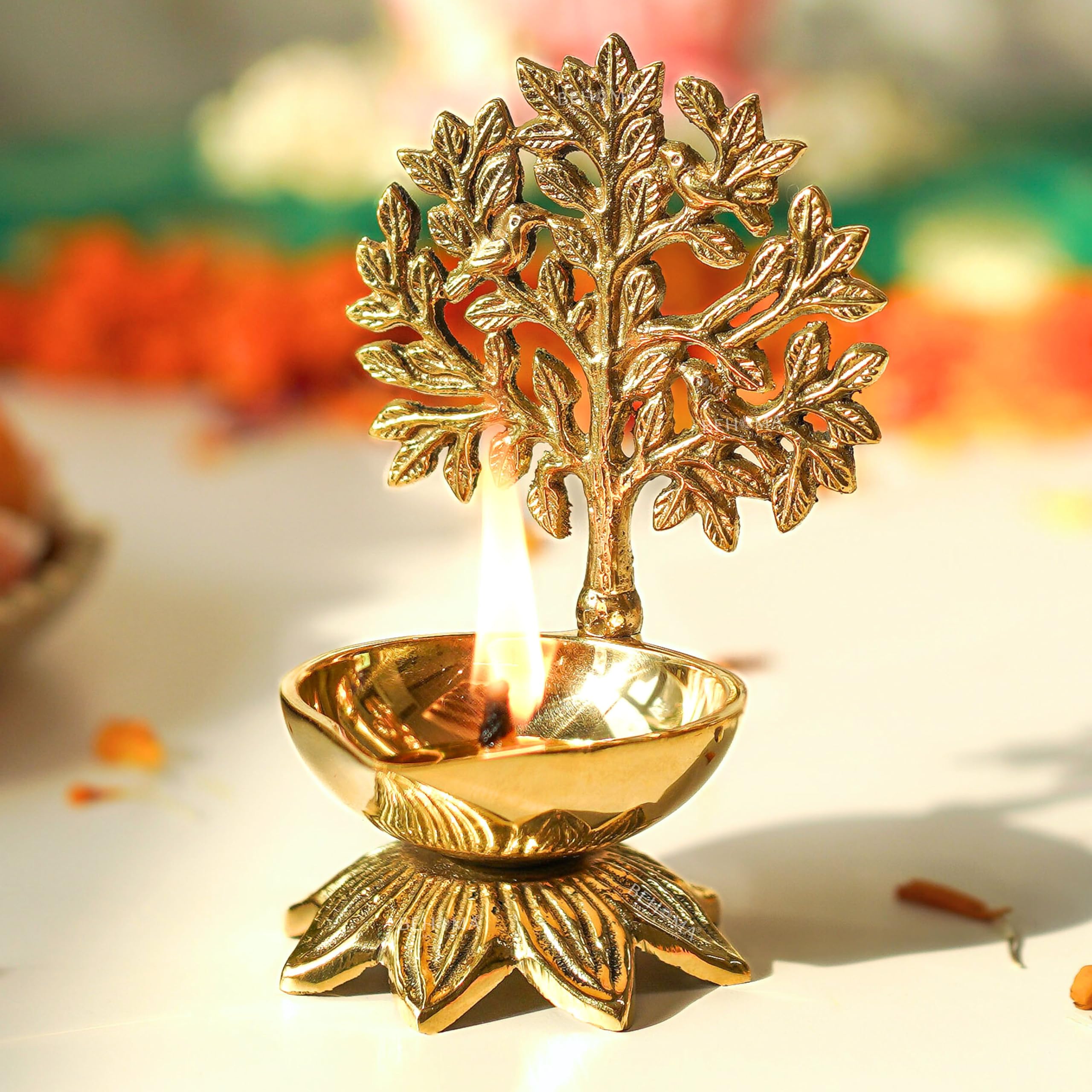 Behoma 100% Pure Brass Kalpavriksha Diya for Puja | Religious Deepak for Mandir, Temple, Office & Home Decoration | Handcrafted Life Tree Diya for Pooja Room, Diwali, Navratri & Housewarming Gift-image-23