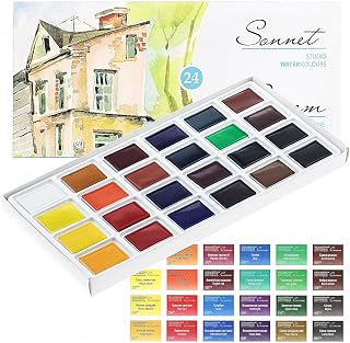 Sonnet Student Grade Watercolor Paint Set 24 Full Pans 2.5ml Vibrant Colors for Artists and Beginners in Cardboard Box by Nevskaya Palitra