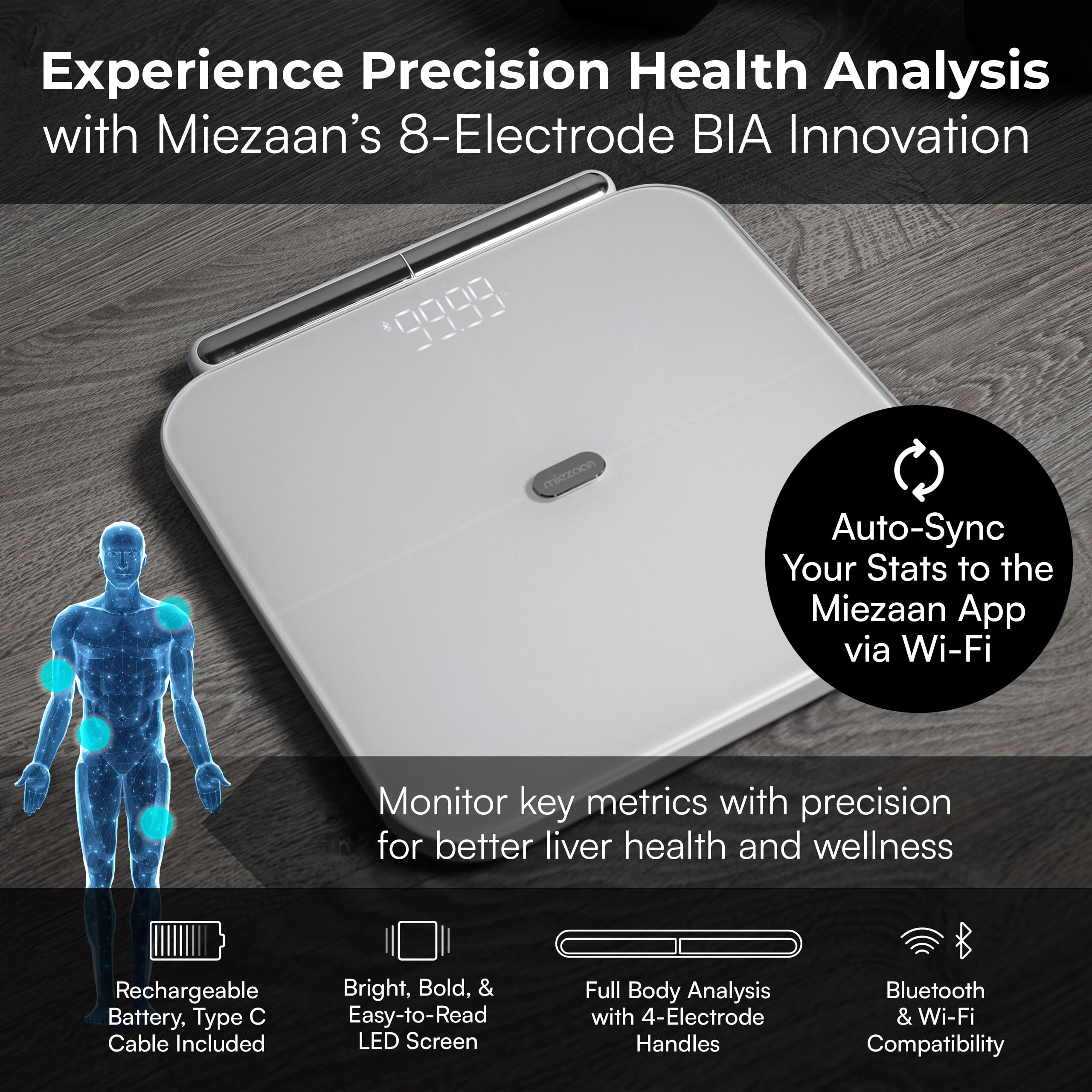 BodyPulse - Báscula inteligente de 8 electrodos para peso corporal - Báscula digital - 56 métricas - Báscula de baño con IMC, grasa corporal, mediciones de masa muscular - Elegible para FSA/HSA