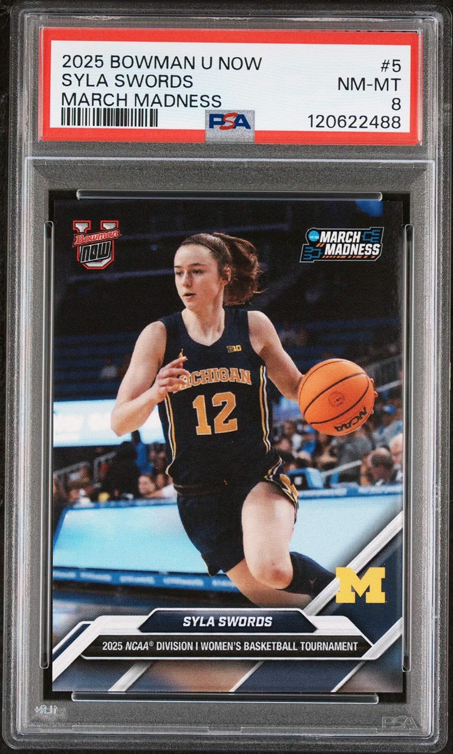 Graded 2025 Topps Bowman U Now Syla Swords #5 March Madness Rookie RC Basketball Card PSA 8 Near Mint