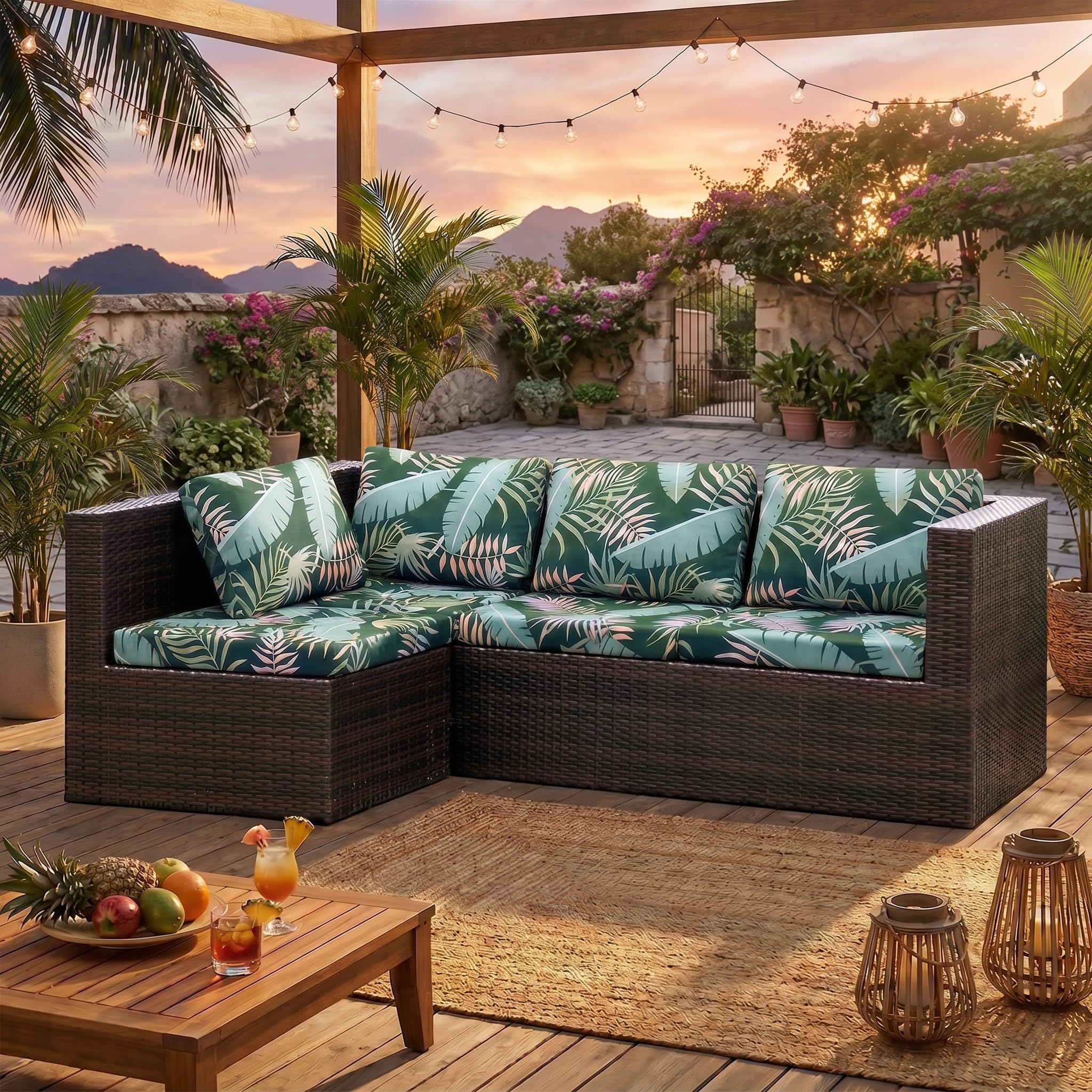 LiveGo Patio Stretch Sofa Cushion Cover Outdoor Cushion Cover Replacement Patio Furniture Cushions Couch Slipcovers Chair Seat Cover Soft Flexibility Protector (8, Flower C)