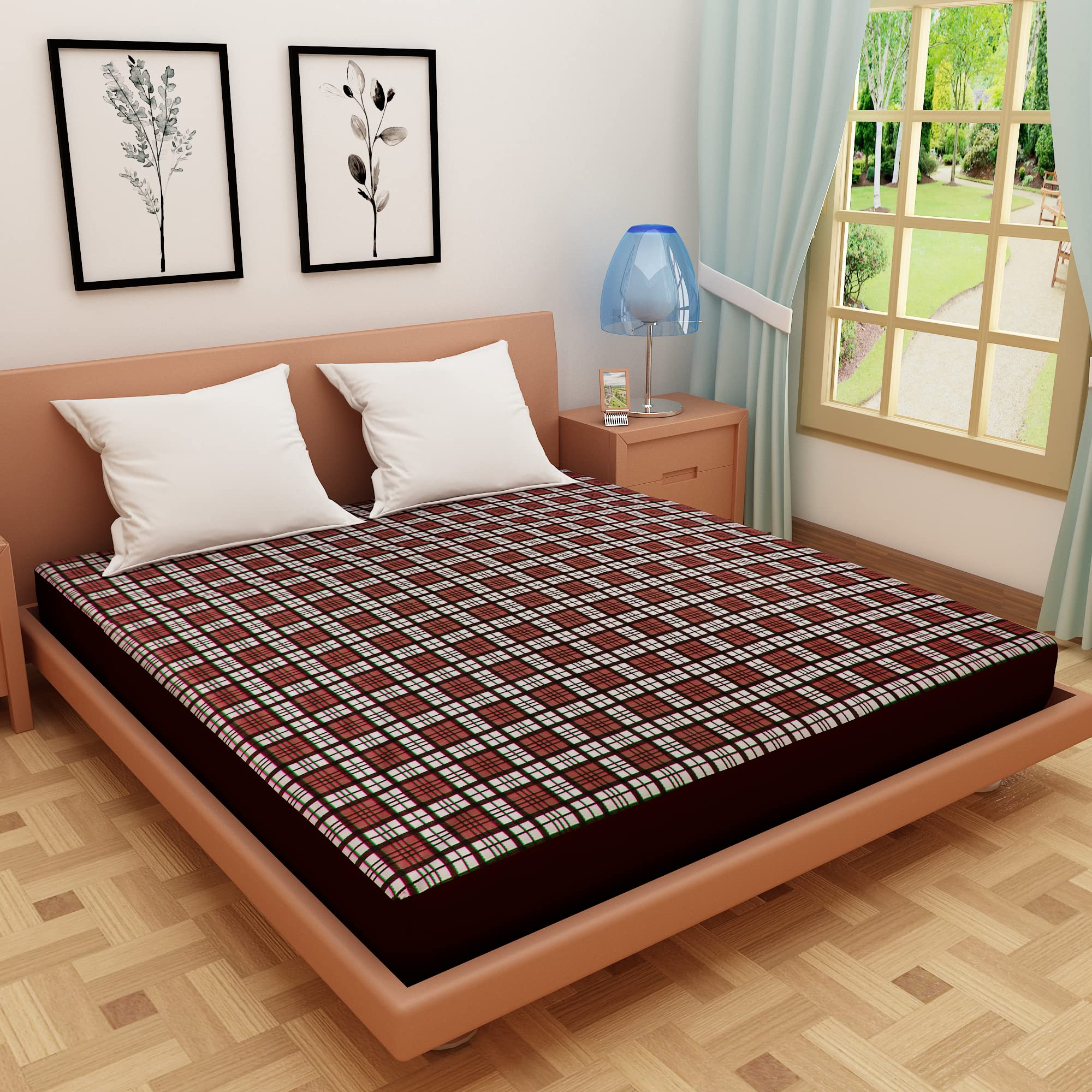 Dream Care Water Proof Terry Cloth Printed Mattress Protector 72x66 Inch for Queen Size Bed | Water Resistant Fitted Mattress Cover (Coffee_Pack of 1)