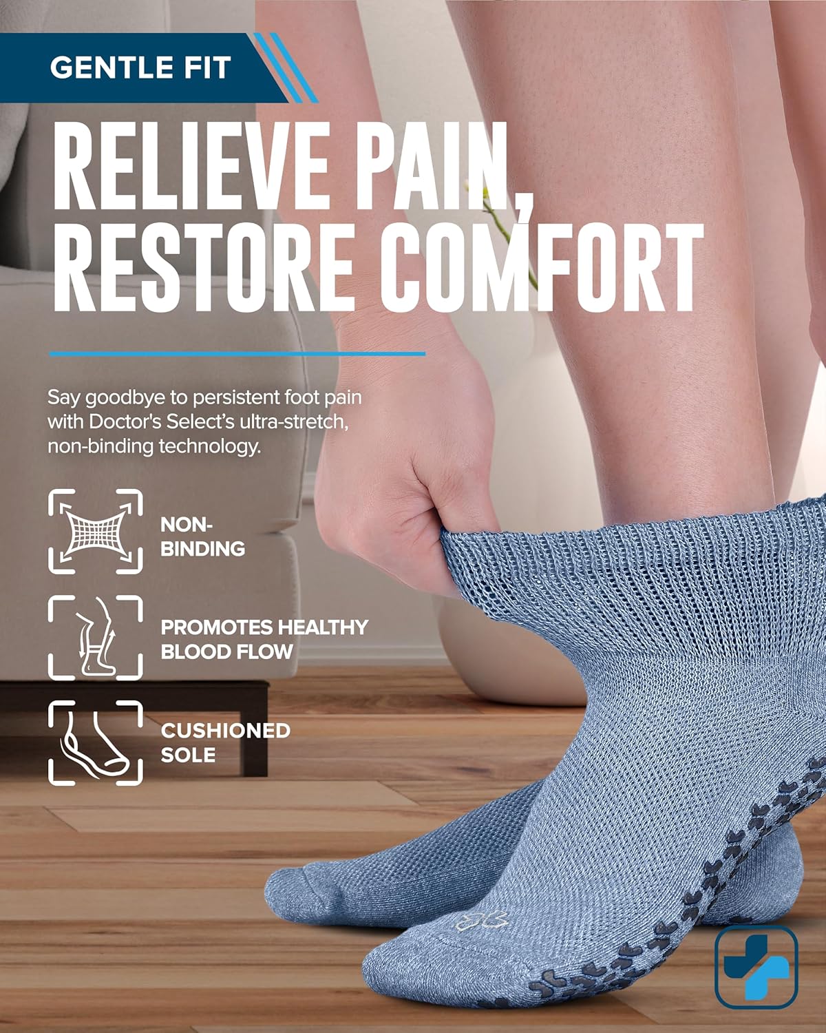 Doctor's Select Diabetic Ankle Socks with Grippers for Men and Women - 4 Pair 1/4 Length Neuropathy Socks for Women - Image 2