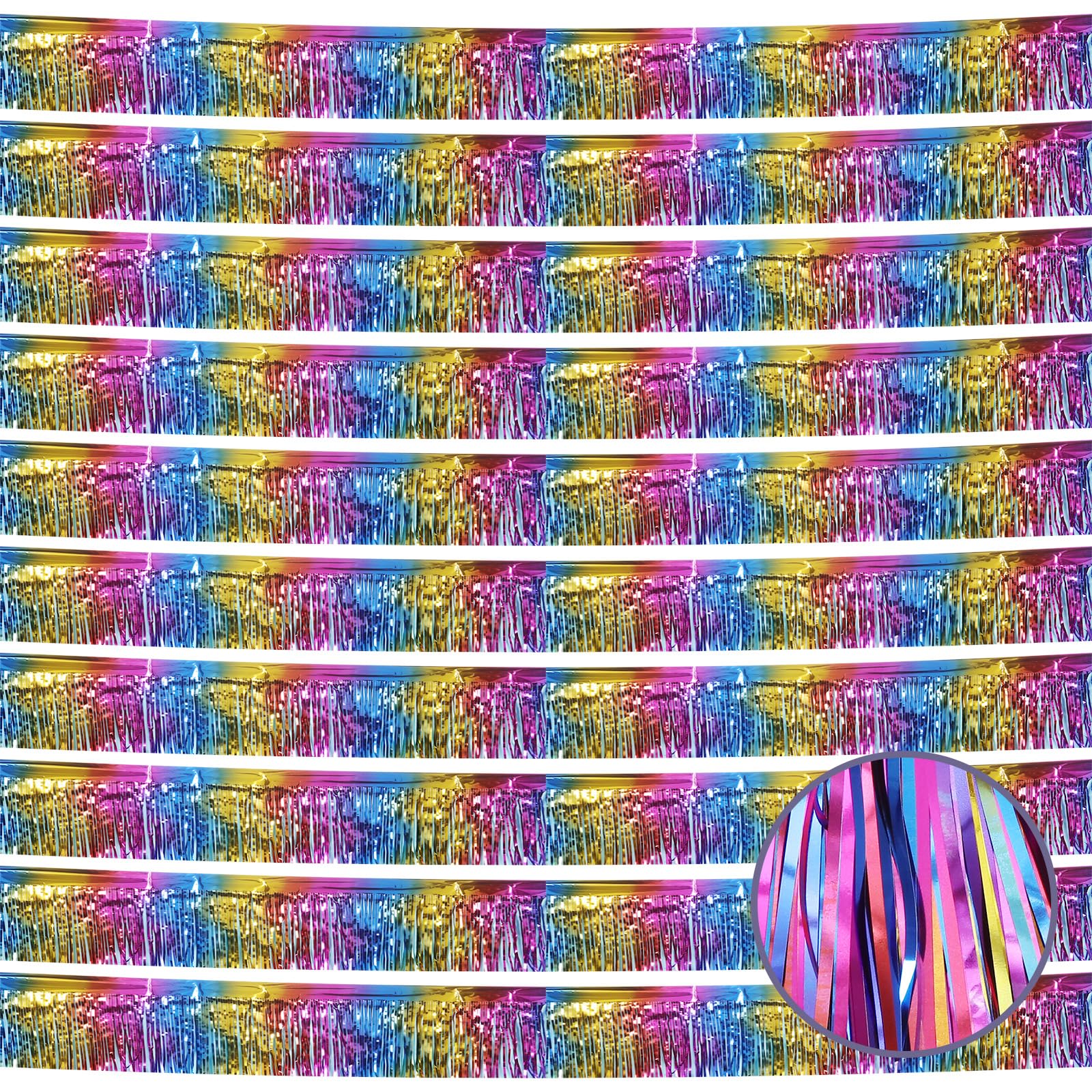 10 Pack Rainbow Fringe Garland - 10 Feet Colorful Metallic Streamers for Birthday Party, Halloween, Christmas Decor