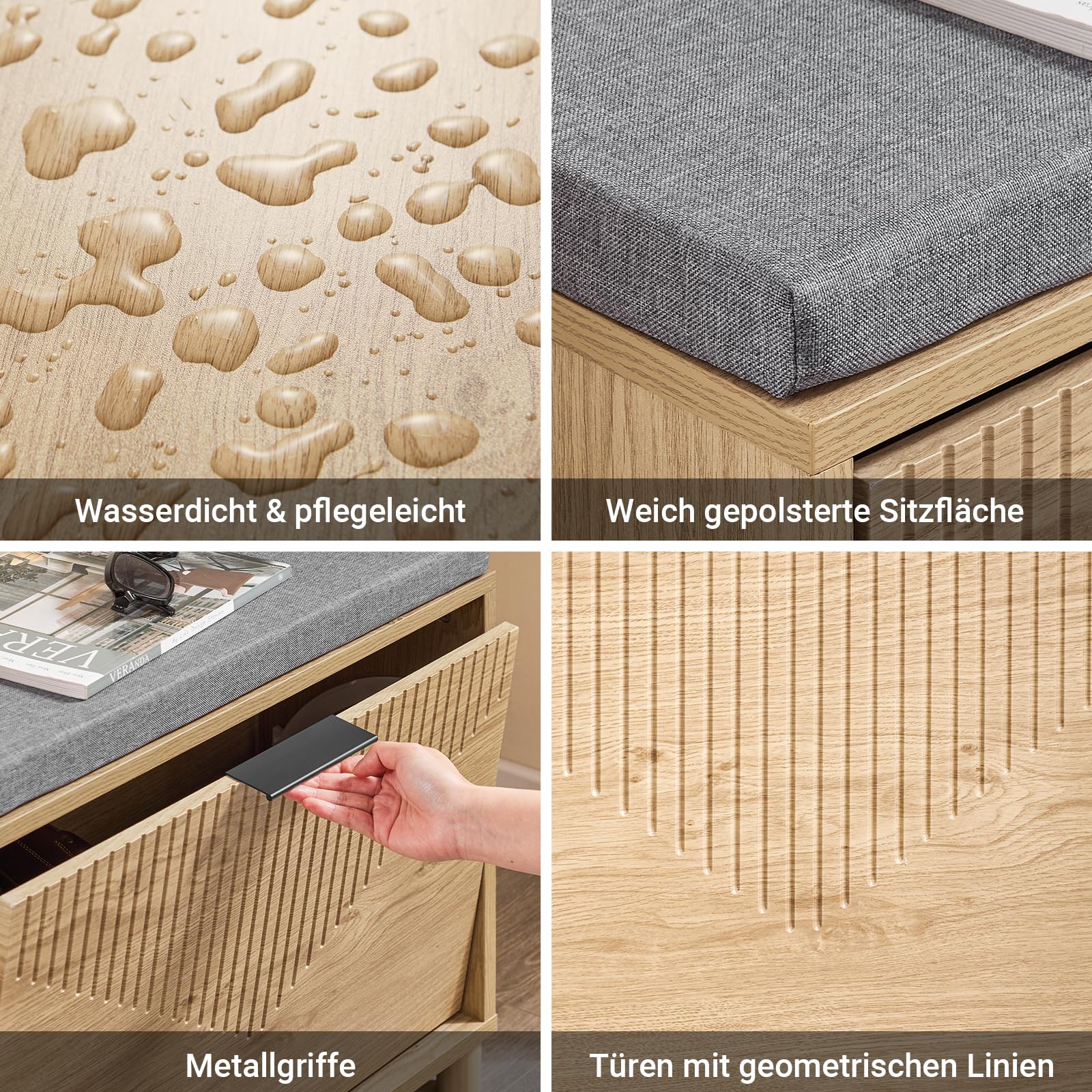 SoBuy Schuhbank mit Sitzfläche Schuhregal schmal mit Stauraum – Klappfach Schuhschrank – Sitzbank mit Polster für Flur, Schlafzimmer – 60x24x50cm, bis 118kg, Sonoma Eiche + Grau, FSR199-N