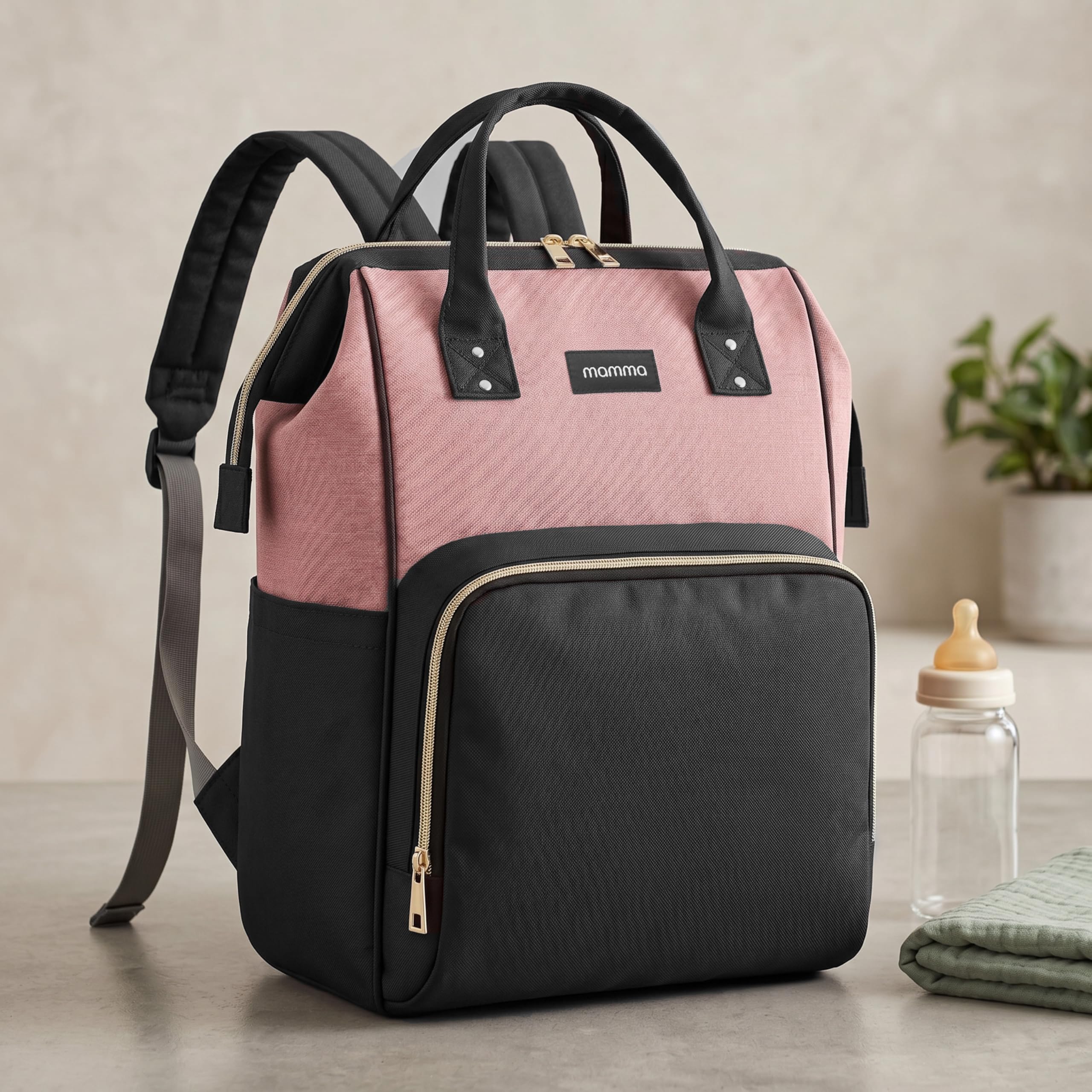 MAMMA Diaper Bag for Mothers for Travel, Baby Bag for Mother Travel, Hospital Bag for Delivery Women, Baby Diaper Bag for Mom, 12 Pockets Diaper Bags for Mothers with 9 Months Warranty
