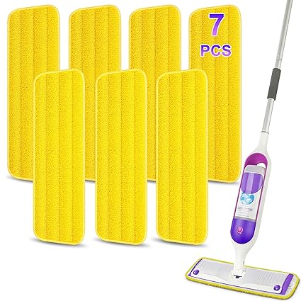 Spray Cleaning Mops Replacement Pads for Spray Mops and Reveal Mops - MEXERRIS Microfiber Mop Heads Replacement Wet Mop Dry Mop Pads for Home Cleaning Refills Washable, 7 Pcs/Set Yellow