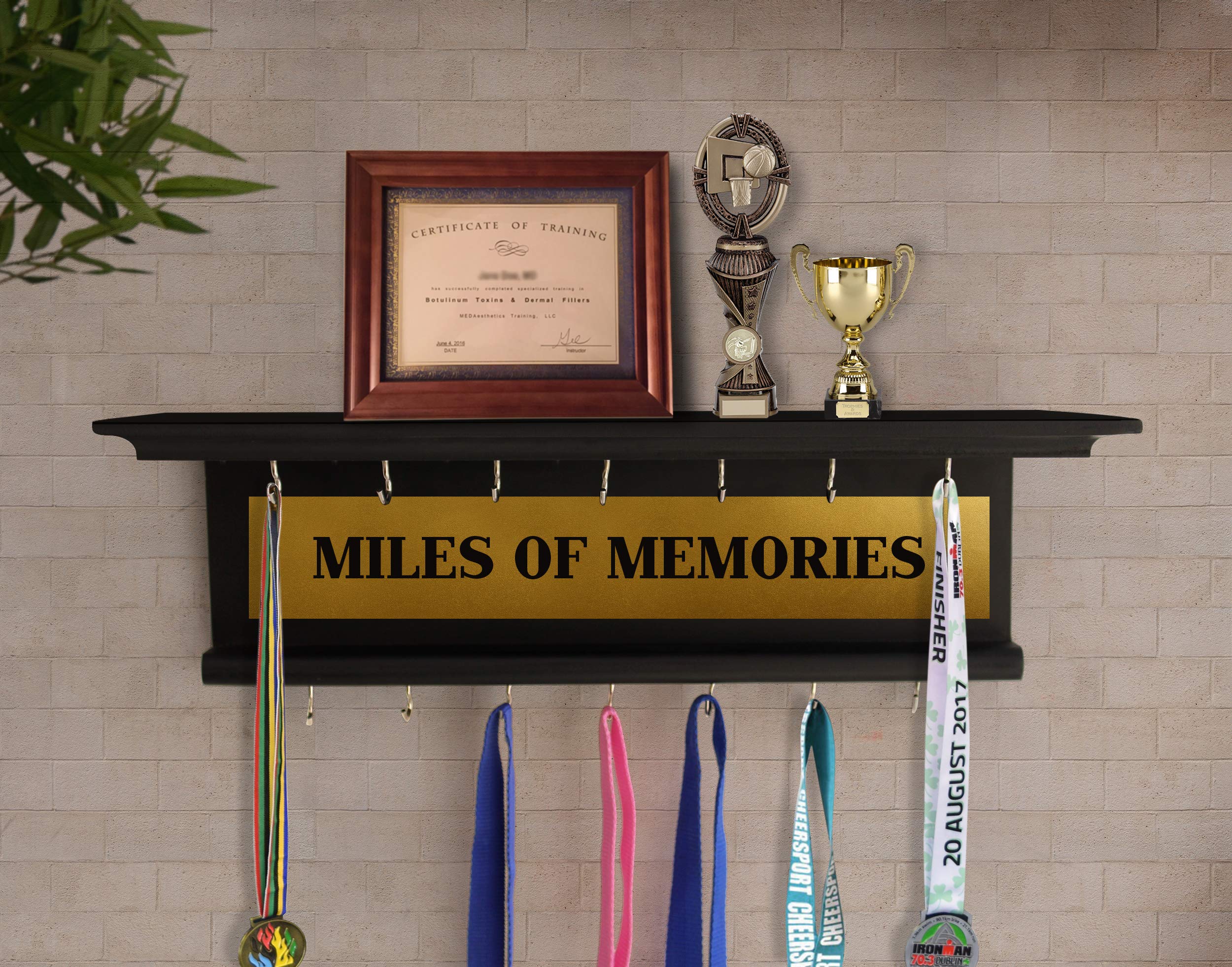 TIED RIBBONS Wall Hanging Medal and Trophy Display Holder Wall Shelf Display Rack for Sports Cricket Cyclists Academics (Black, Handcrafted, Wood)-picture-21