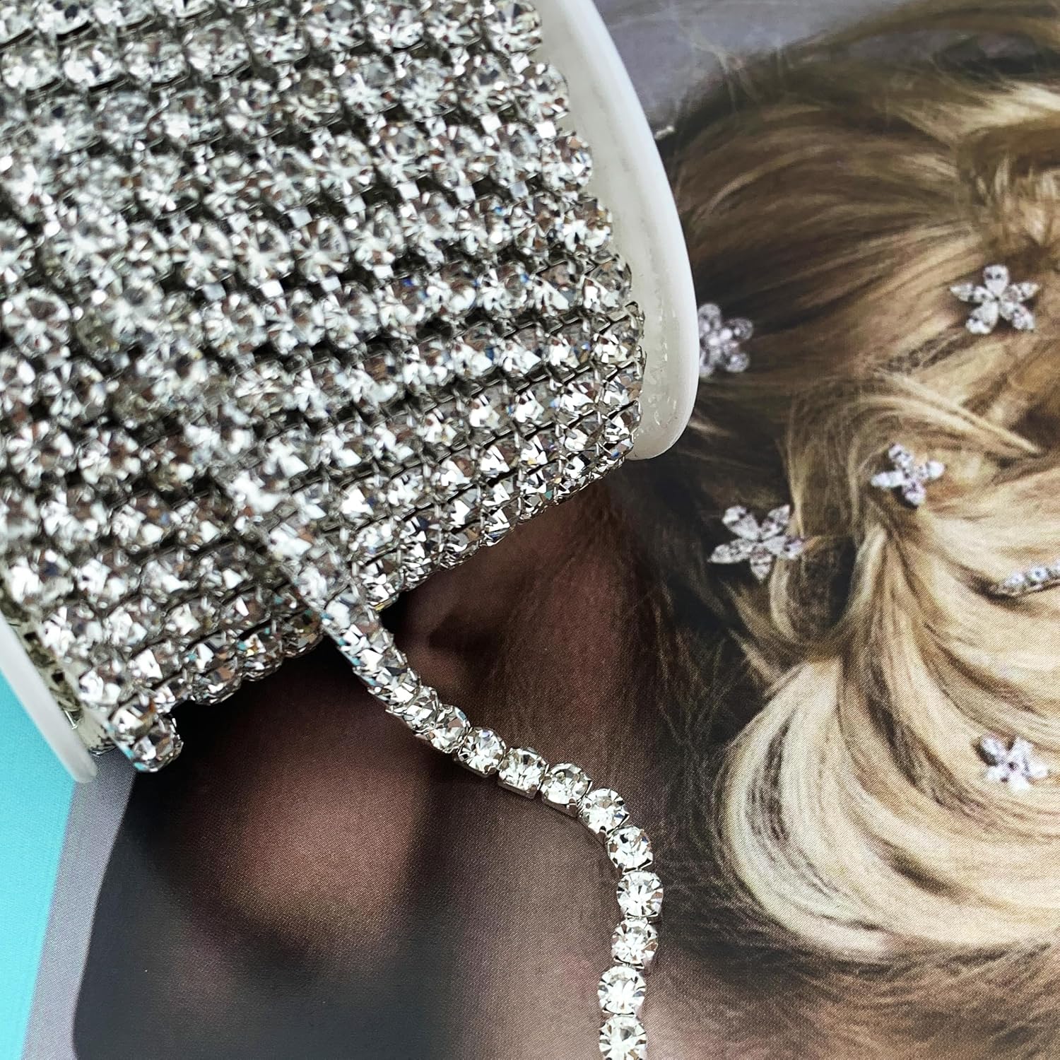 10 Yard Crystal Rhinestone Close Chain Clear Trim Sewing Craft Silver Color (4.3mm)