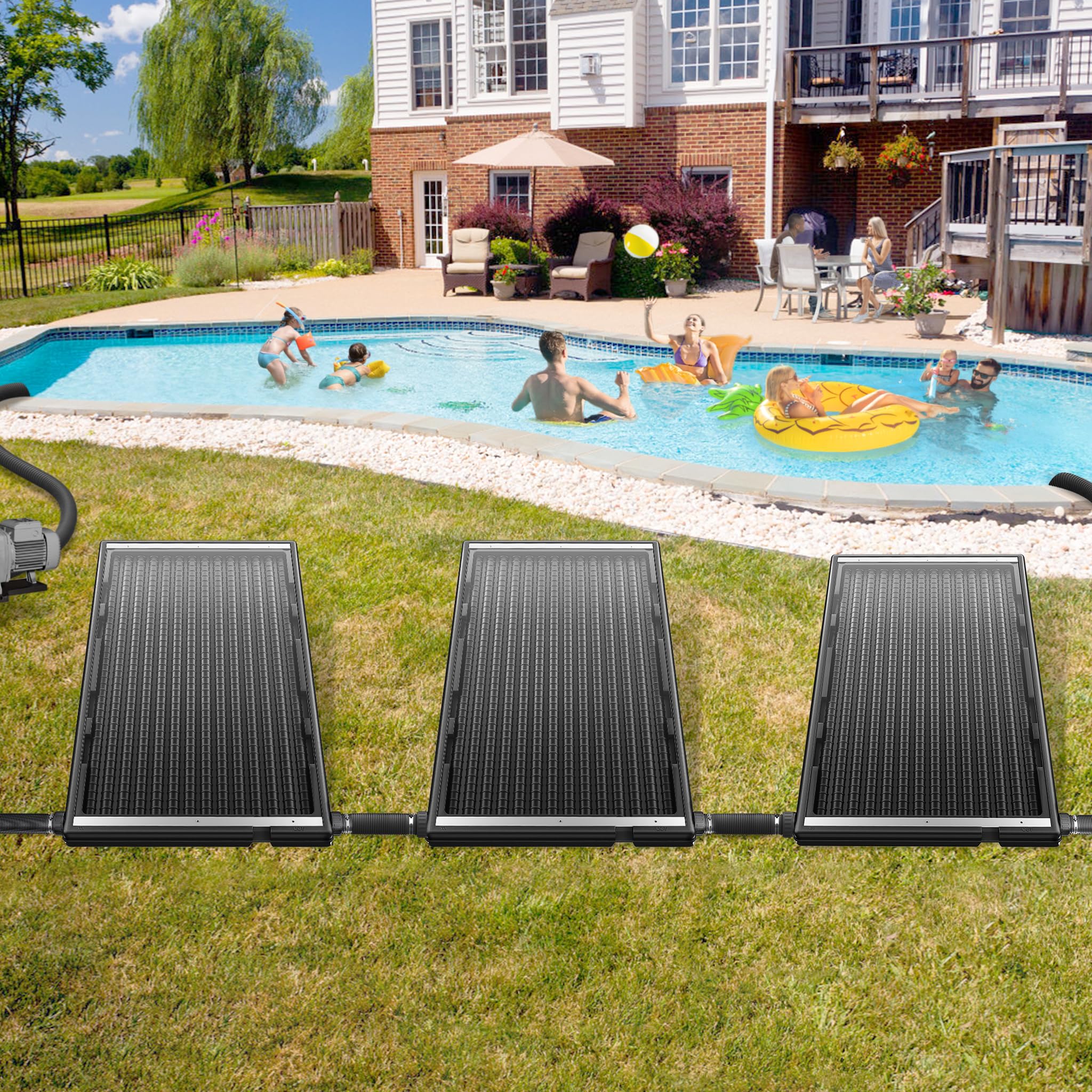 Aufun 2 ensembles de chauffage solaire pour piscine Capteur solaire 110x69x14 cm Chauffage solaire pour piscine 10000 L/h Réglable en hauteur 38 mm Raccordement eau chaude Chauffages solaires Tapis