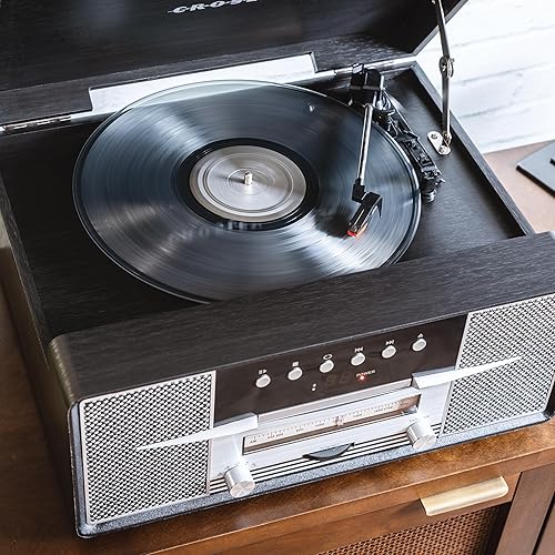 Miniatura 5 de Crosley CR7016A-BK Rhapsody - Tocadiscos de vinilo 7 en 1 con Bluetooth, 3 velocidades, reproductor de CD, radio AMFM, color negro