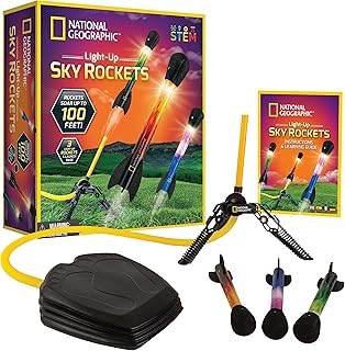 National Geographic Air Rocket Toy – Ultimate LED Rocket Launcher for Kids, Jump and Launch The Light Up, Air Powered, Foam Tipped Rockets up to 100 Feet