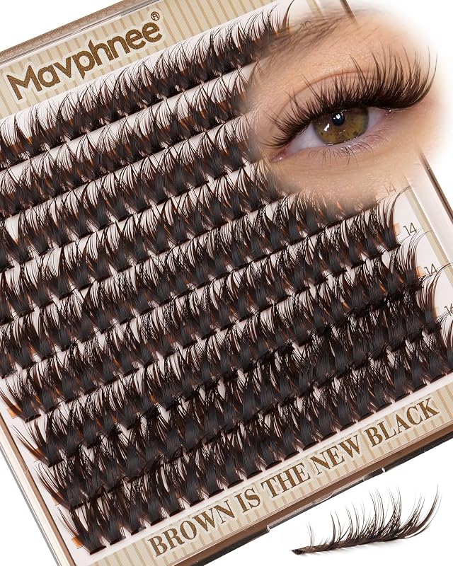 Mavphnee Brown Lash Clusters Cílios Postiços em Tufos Marrom-Escuro 10–16 mm Curvatura CC 180 unidades