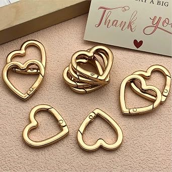 12pcs Heart Shaped Keychain Clip, Zinc Alloy Heavy Duty Heart Carabiner, Cute Carabinerand, Gold Heart Keychains for Purses, Backpacks