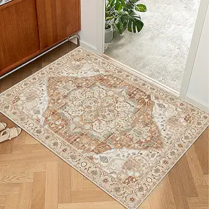 2x3 Small Entryway Doormat 2x3 Front Door Rug Indoor Entrance Kitchen Bathroom Carpet Farmhouse Non Slip Washable Low Pile Floor Carpet, Caramel/Beige/Multi