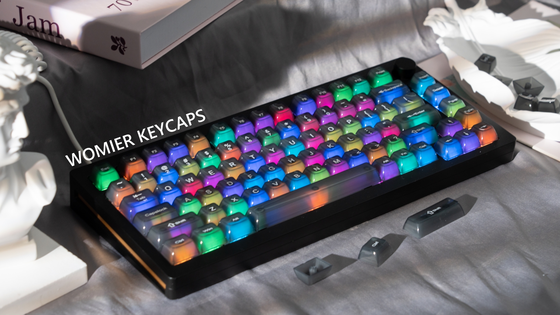 Womier Keyboard Keycaps Jelly, Black Keycaps Clear 60 65 75 100