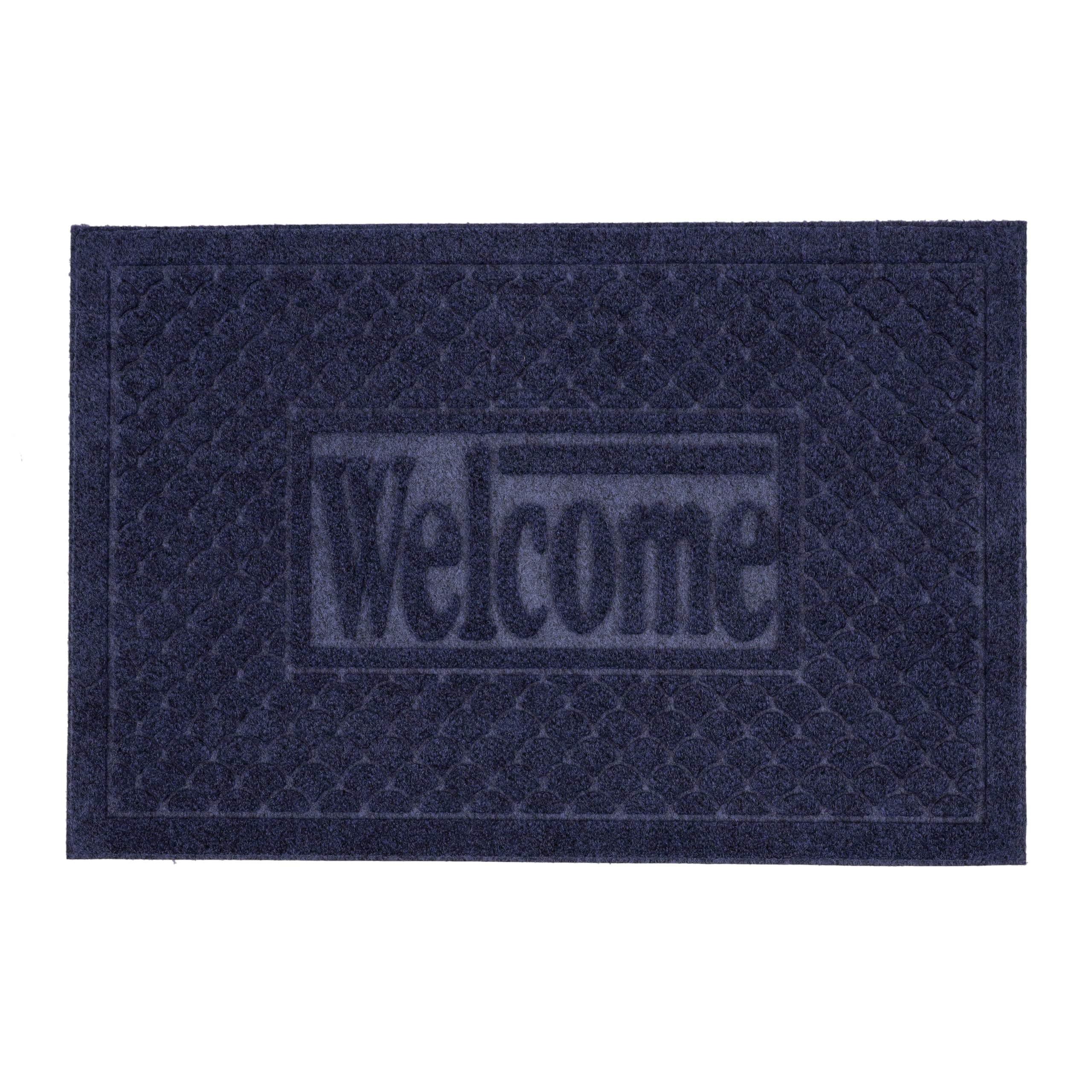 Delcasa DC2492 Door Mat with Polyester Surface and Rubber Backing, 40 cm Width x 60 cm Length, Blue