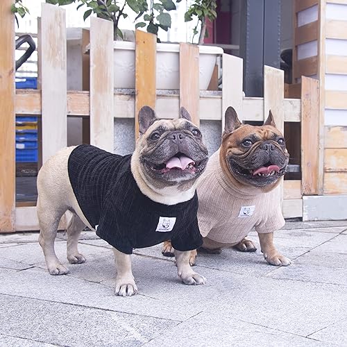 Miniatura 4 de iChoue Suéter cálido de invierno para perro con cuello alto para bulldog francés, Shiba Inu, pana para clima frío, color beigemediano