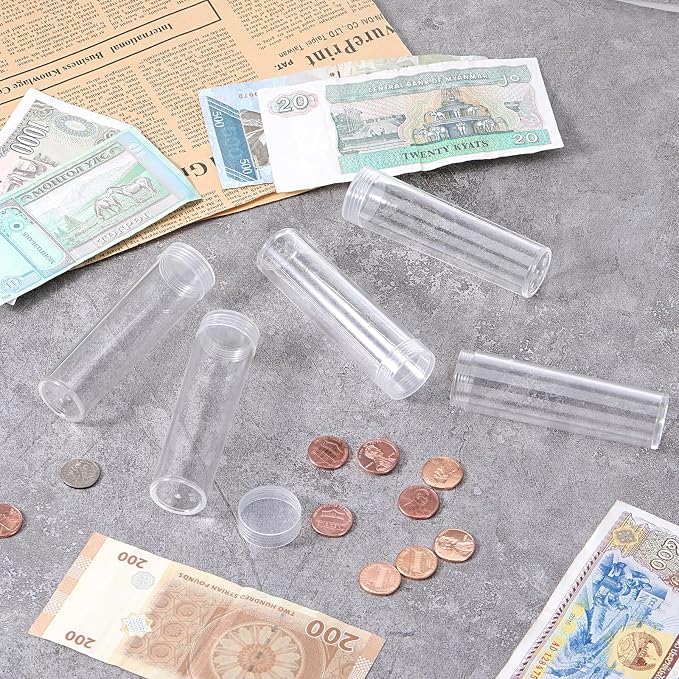 30 tubos plásticos transparentes para monedas 4x0.8 pulg miniatura 6