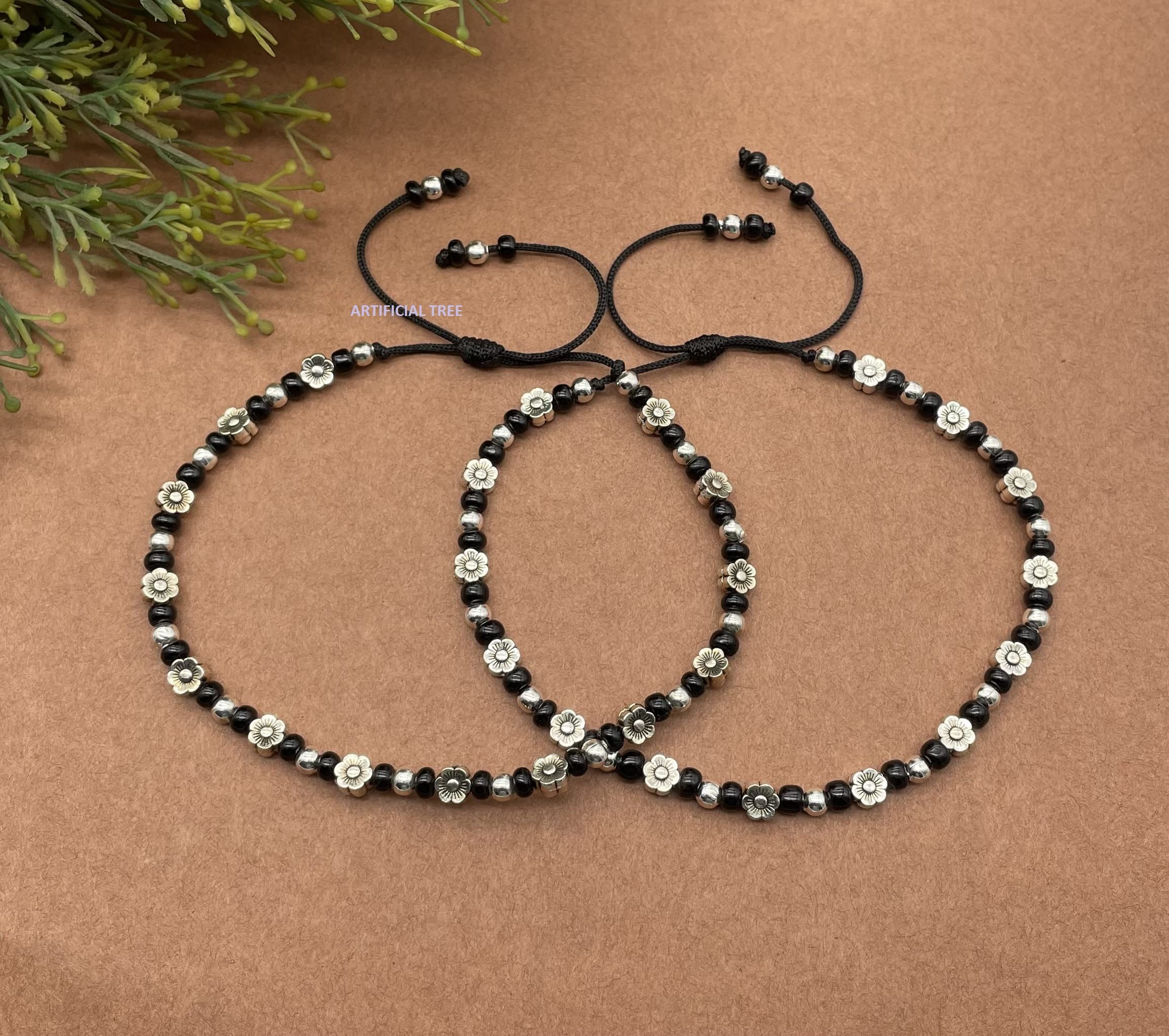 German Silver FLOWER Charms Anklets for Nazar Battu