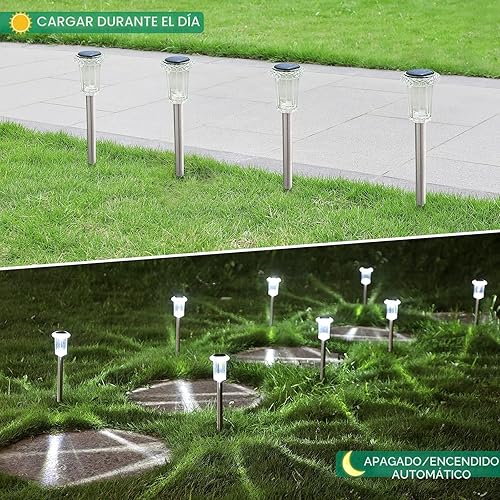 Miniatura 5 de Faroles solares para exteriores, juego de 10 luces impermeables de acero inoxidable para camino, jardín, sendero, entrada, césped, patio, decoración