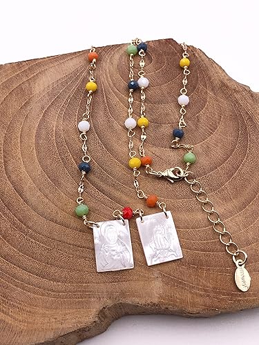 Miniatura 39 de SIFRIMANIA Scapular Catholic Sacred Heart of Jesus and Miraculous Virgin Mary Pendant Chain Necklace (Gold)