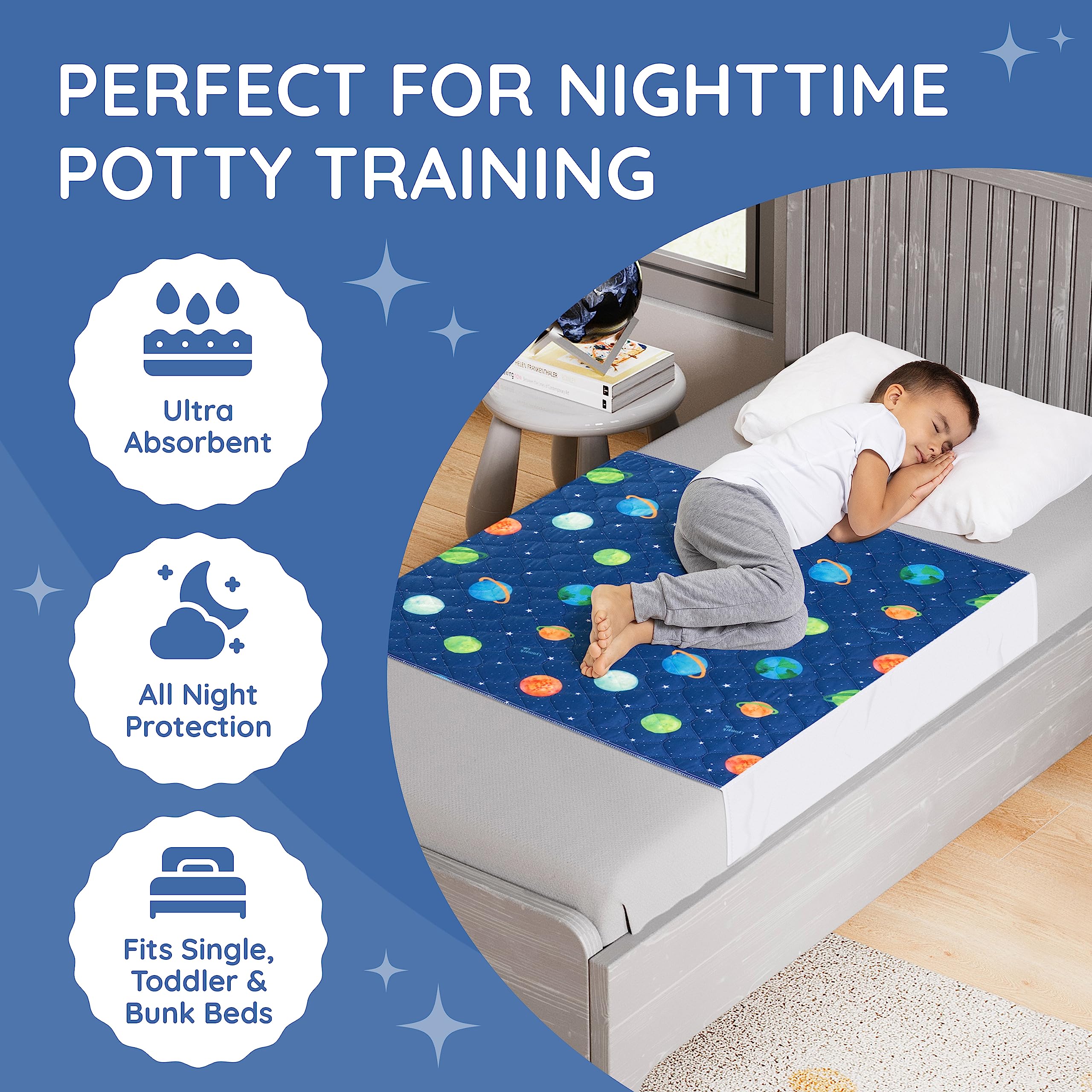 Lynmark Almohadillas de cama de entrenamiento para niños pequeños con solapas plegables, suave, impermeable, protector de orina para niños, multicapa antideslizante, lavable, absorbe hasta 2 L, 90 x