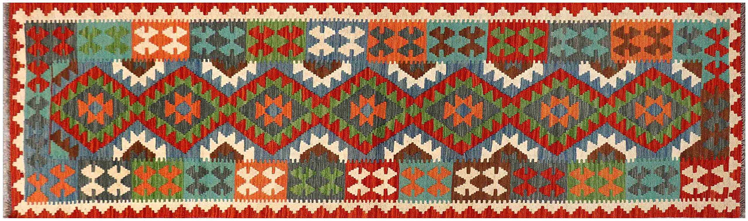 Tapis tissé à la main Afghan Kilim Maimana en laine géométrique