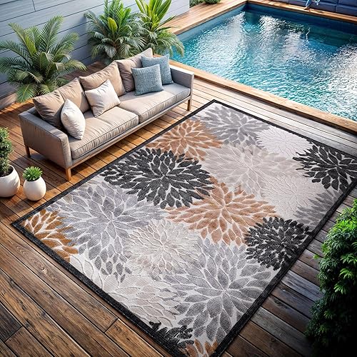 Miniatura 165 de CAMILSON Indoor Outdoor Rug 5x7 Bohemian Medallion Floral Area Rugs for Indoor and Outdoor Patios Easy-Cleaning Non-Shedding Living Room Garden and