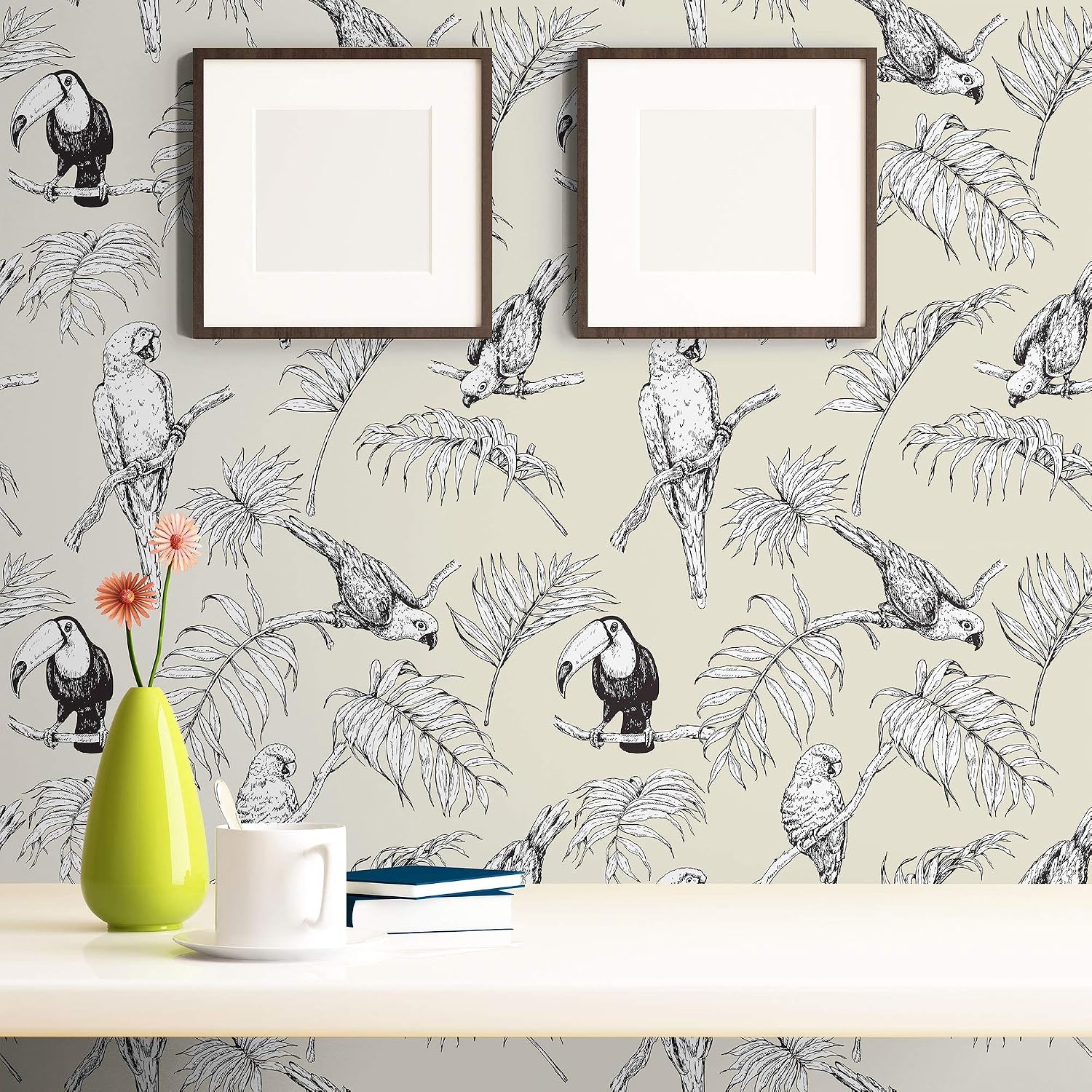 Walls By Me Peel and Stick White Bird Animal Removable Wallpaper 4868-2ft x 4ft (61x122cm)