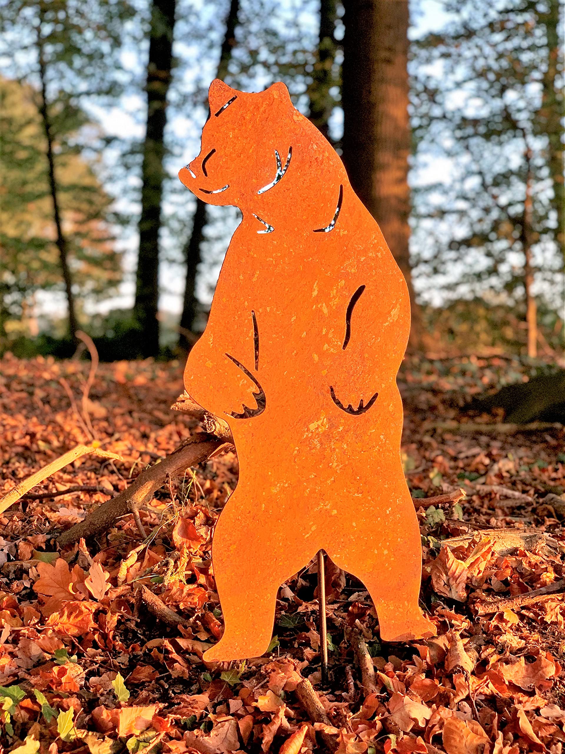 D&L Lasertec Edelrost Gartenstecker Bär Rost, Edelrost, Gartendekoration, mit Stab
