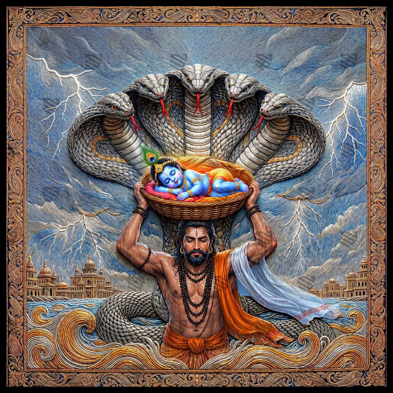 Sheshrakshit Janm Krishna Janmashtami Decoration Backdrop | Decorative Background Banner for Temple, Pooja, Festival, Home & Event Decoration | 5 x 5 Ft-picture-19