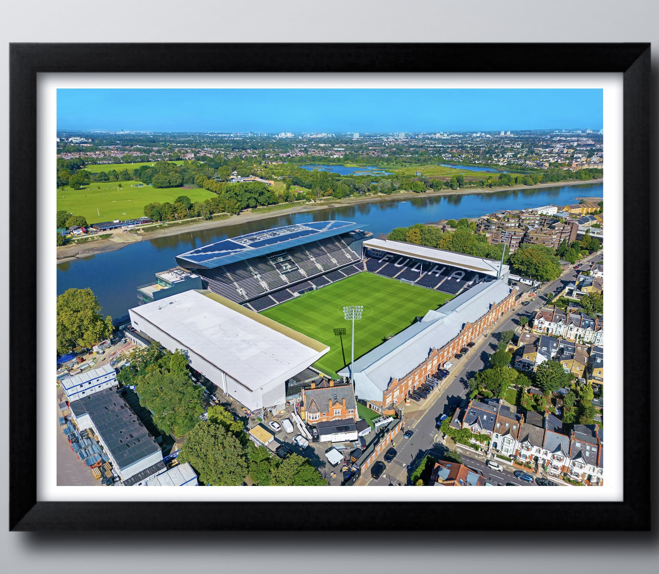 Fulham FC Gifts, Craven Cottage Stadium Framed Print, Poster, Wall Art, Football Club Memorabilia. (Black Frame, 53cm x 43cm)