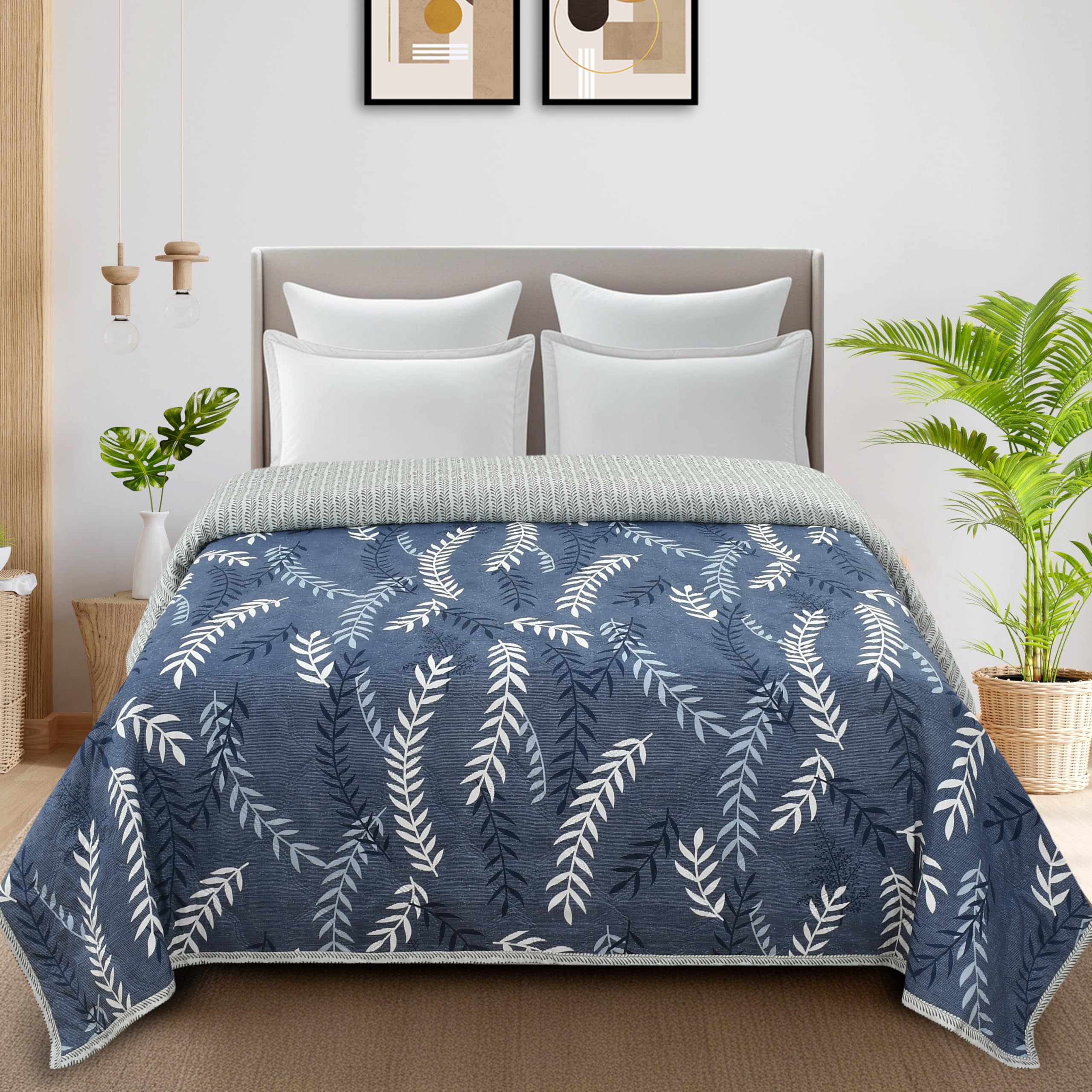 Microfibre Double Bed Comforter, Blue, Double, Reversible, 220x224 cm, Floral-picture-10
