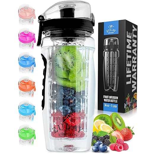 Zulay 34oz Fruit Infuser Water Bottle Leakproof