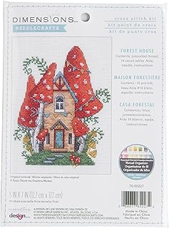 Dimensions Forest House Counted Cross Stitch Kit for Beginners, 5" x 7", 14 Cnt. White Aida 4 pcs