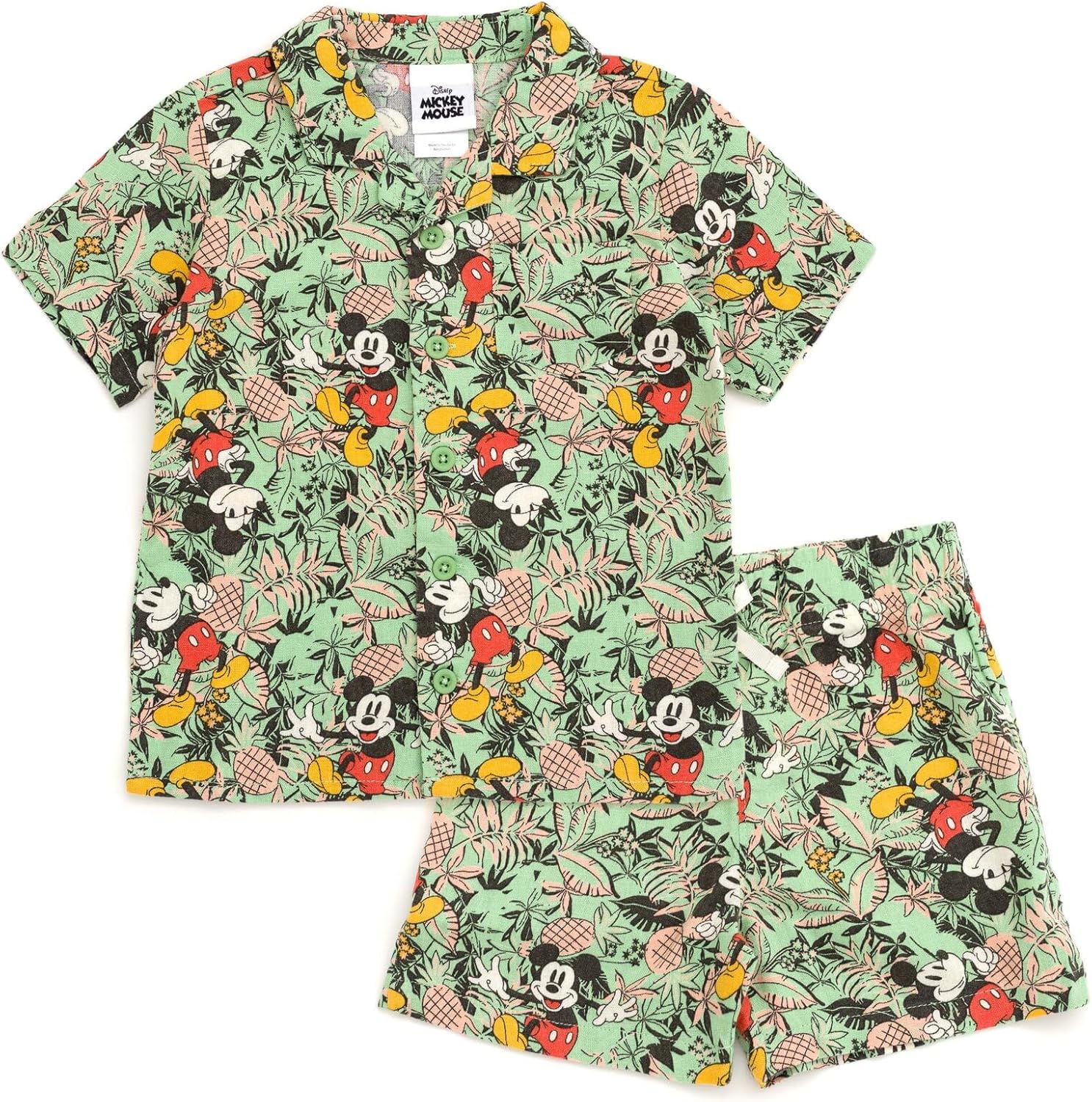 Disney Mickey Mouse Hawaiian Button Down Shirt and Shorts Outfit Set Toddler to Big Kid