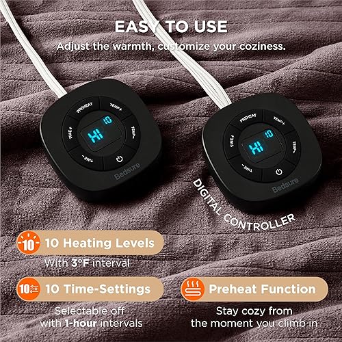 Vista 157 de Bedsure - Manta eléctrica tamaño matrimonial; térmica, de franela suave, calentamiento rápido, 10 ajustes de tiempo y 6 ajustes de calor; regalo 01