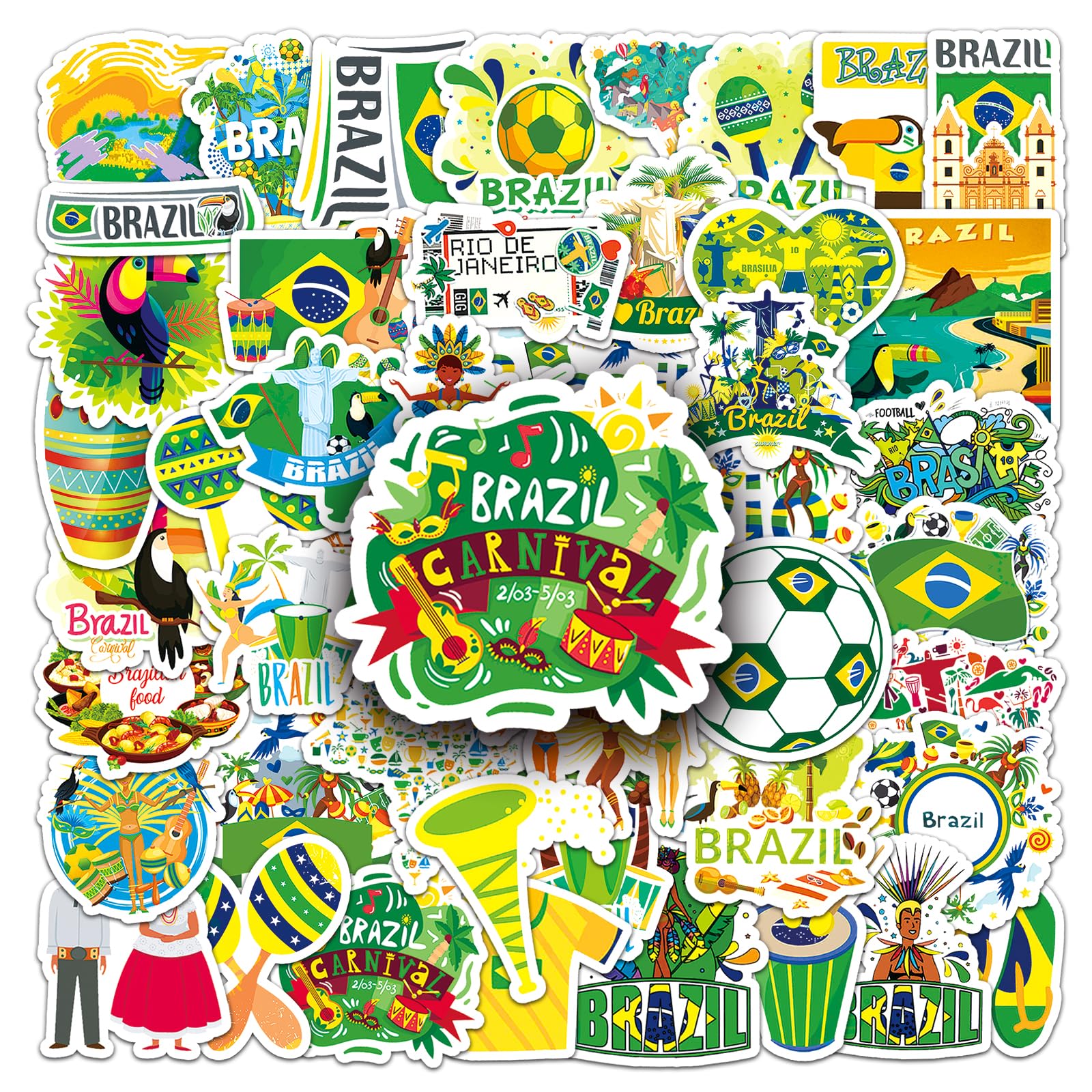 Adkumil 50Pcs Brazilian Landscapes Stickers Cool Stickers no Repeat Stickers for Kids Adults Teens Waterproof Vinyl Sticker for Luggage Computer Skateboard Bike for for Kids Teens Girls (Brazilian) — image 1