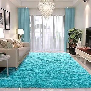 Fluffy 6x9 Rug - Nursery Rugs for Bedroom - Height Pile 1.4" Plush Rug - Fuzzy Throw Rugs Carpet for Bedroom - Teal