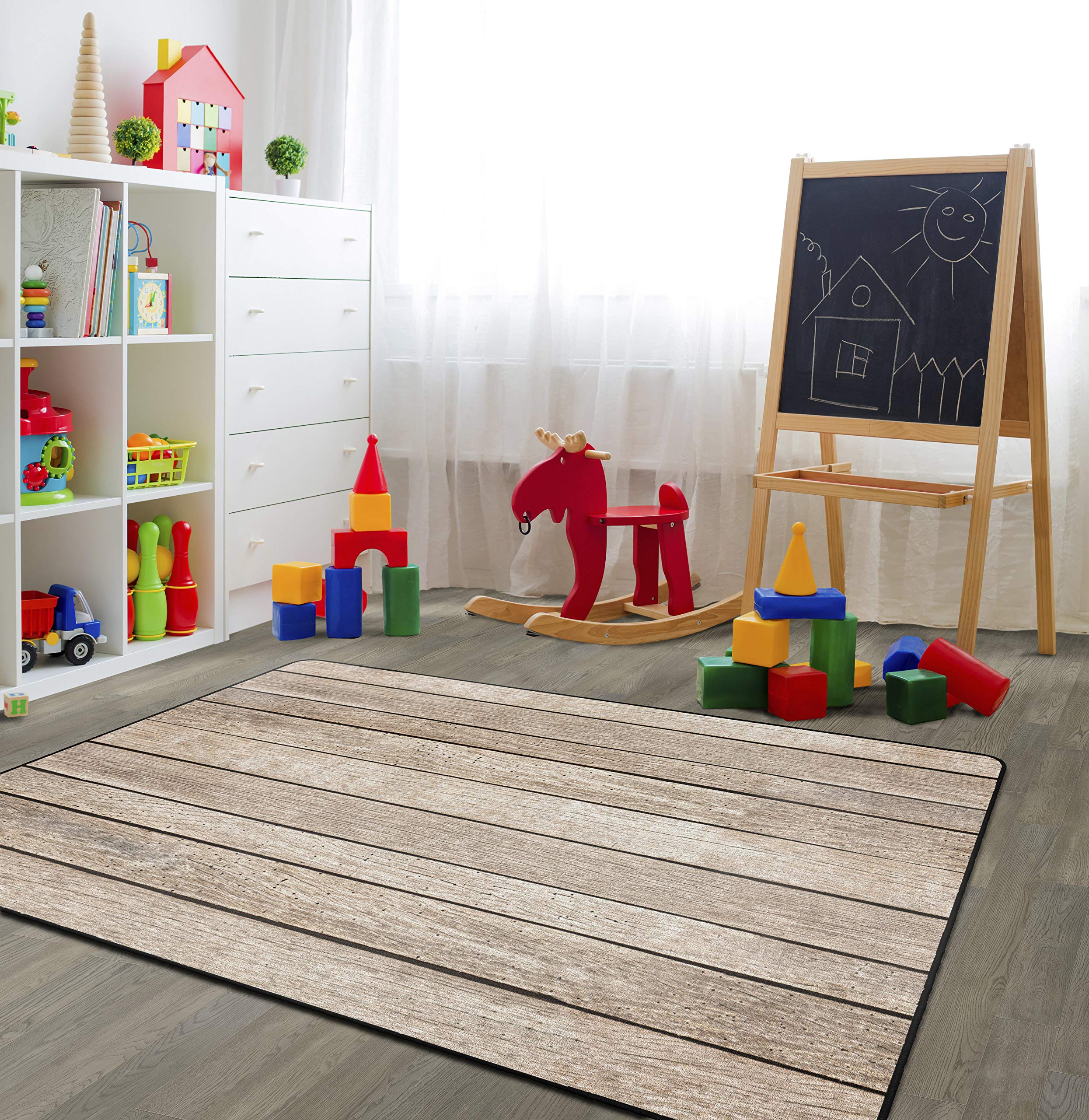 Flagship Carpets Hardwood Faux Wood Rug for Classroom, Home Décor Learning Area Rug, Kids Room Carpet, Playroom Mat, 6' x 8'4