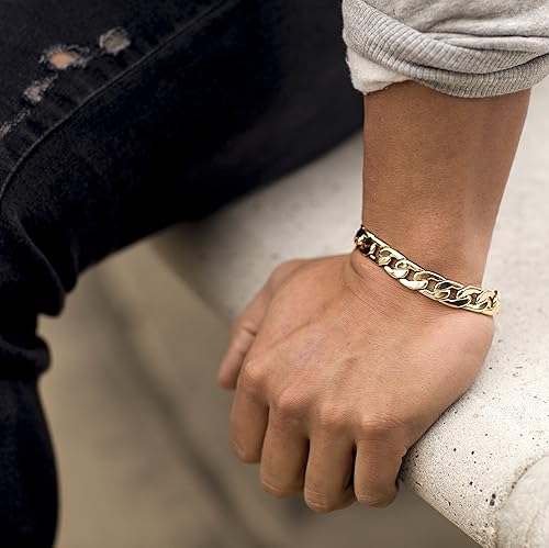 Miniatura 2 de Lifetime Jewelry - Pulsera de cadena de eslabones cubanos planos de 0.472 pulgadas para hombres y mujeres, chapada en oro de 24 quilates