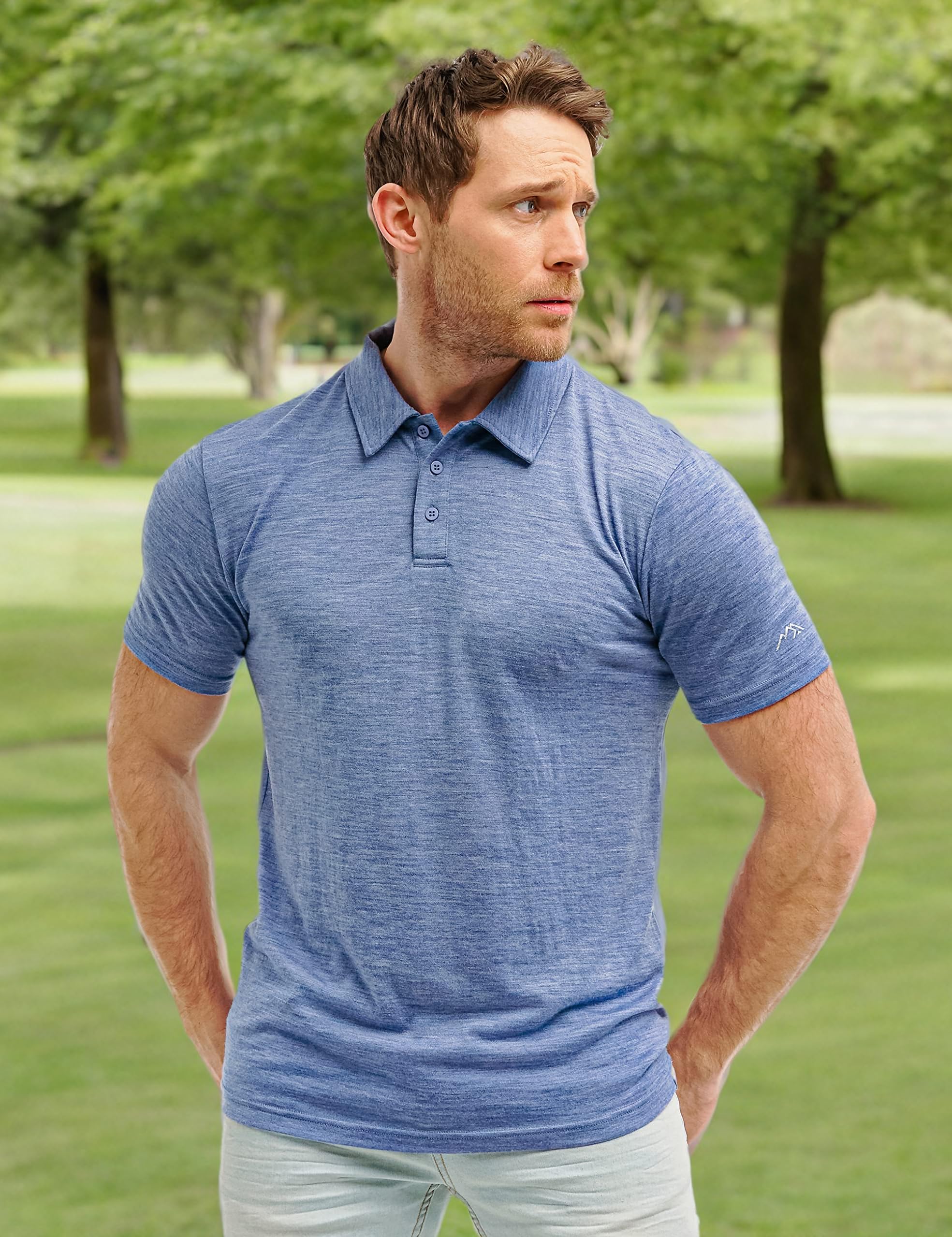 Merino.tech Lana Merino Polo Hombre Manga Cort (Large, Deep Blue Polo)