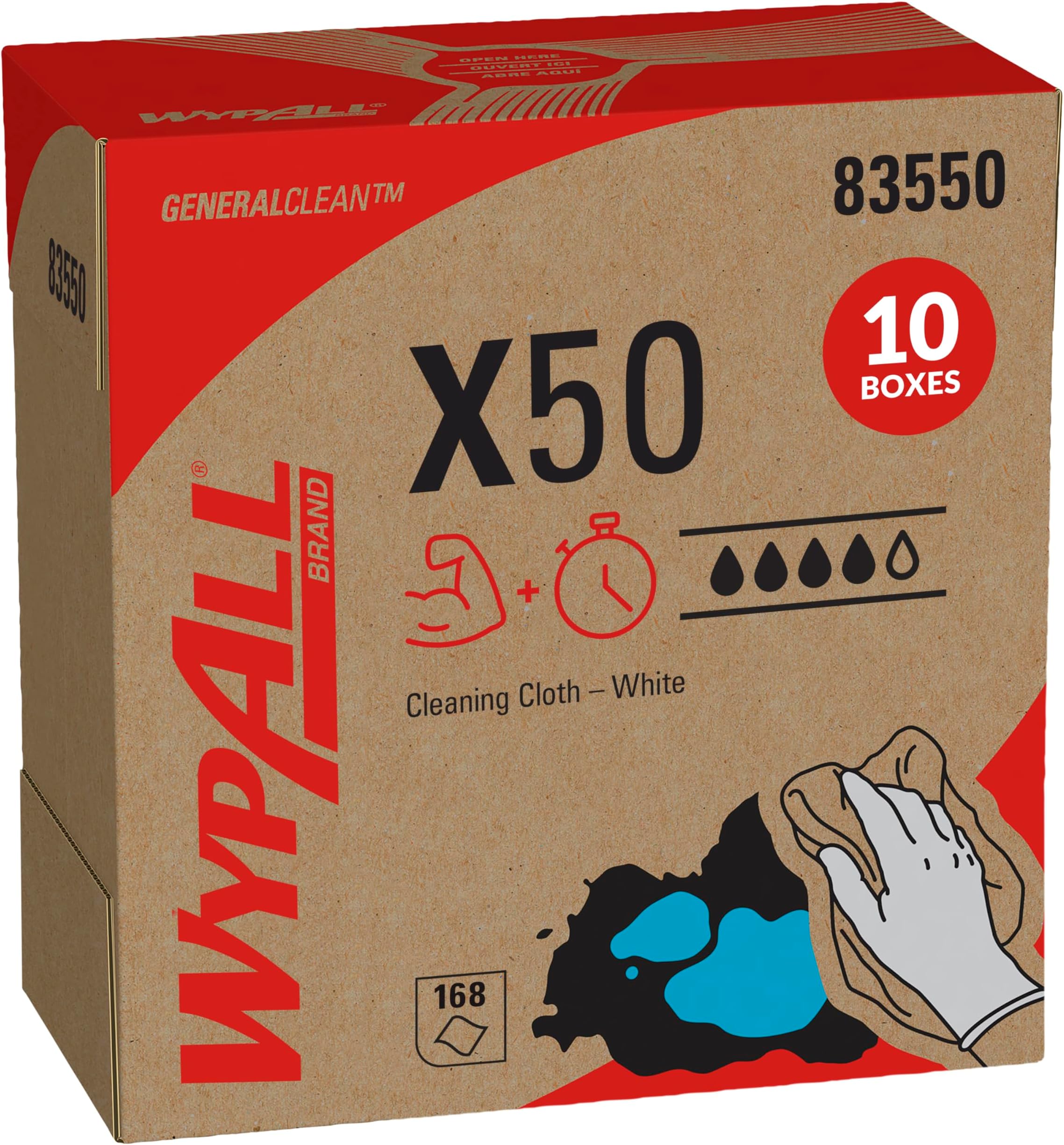 GeneralClean X50 Cloths Cleaning Wipes (83550), Pop-Up Box, Strong Towels for Extended Use, White (10 Packs of 168 Sheets, 1,680 Sheet Total)