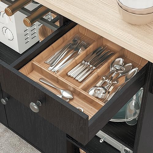 Miniatura 6 de IRONCK Carrito de isla de cocina rodante con hojas caídas y estante para vino, carrito de servir con ruedas para microondas con cajón y estantes,