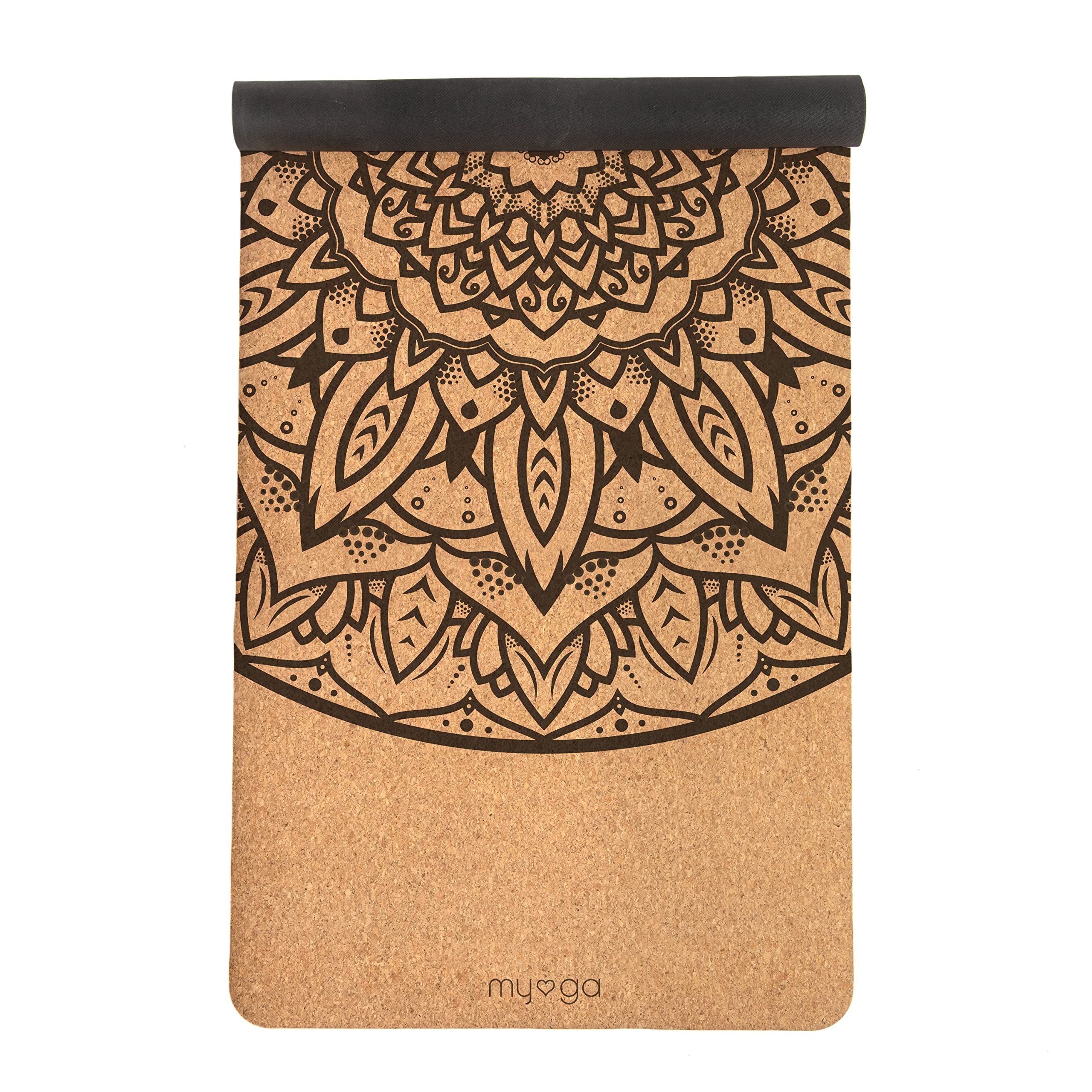 Myga Cork Yoga Mat - Extra Large Exercise Mat with Great Grip for Yoga, Pilates, Stretching and Fitness - Eco-Friendly Natural Cork, ideal for Home & Gym - 205 x 70cm, 6mm Thickness - Mandala
