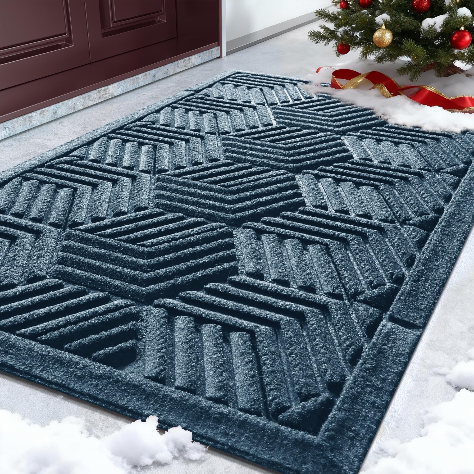 Yimobra Door Mats Outdoor 29.5x17, All-Season Waterproof Outdoor Mats for Front Door Entrance with Drainage Holes, Heavy Duty Non-Slip Doormat for Garage Patio Entryway Indoor, Blue